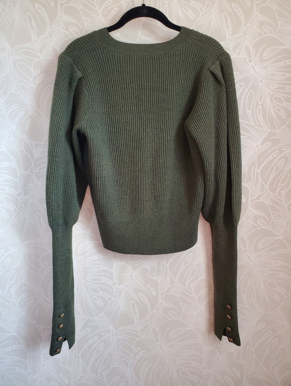 Veronica Beard Green Merino Wool Sweater Esme Puff Sleeve Womens Small - Picture 5 of 8